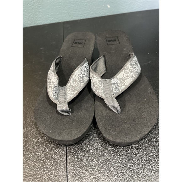 Teva Mush 2 Mandalyn Wedge Foam Sandals Womens Sz 8 Black Thong Sport Slip On - Picture 2 of 7